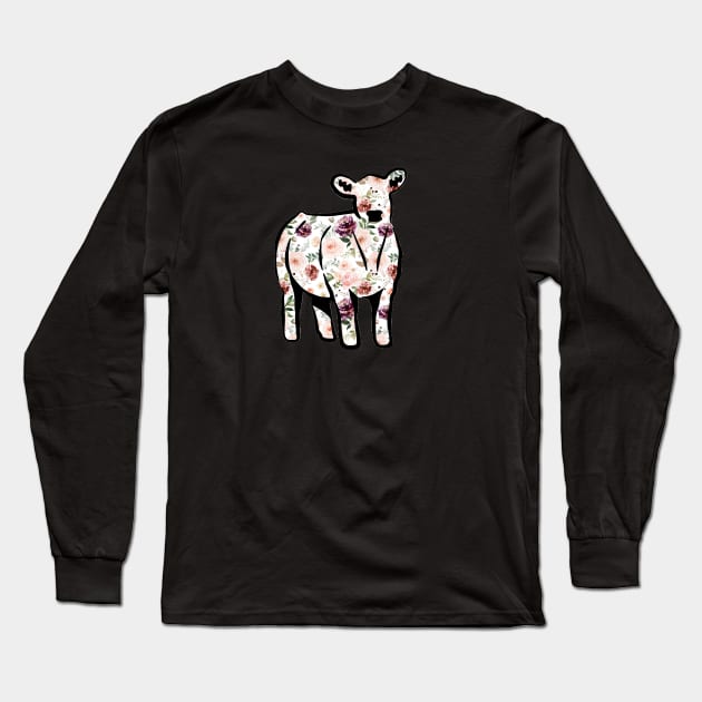 Watercolor Floral Cow Silhouette  - NOT FOR RESALE WITHOUT PERMISSION Long Sleeve T-Shirt by l-oh